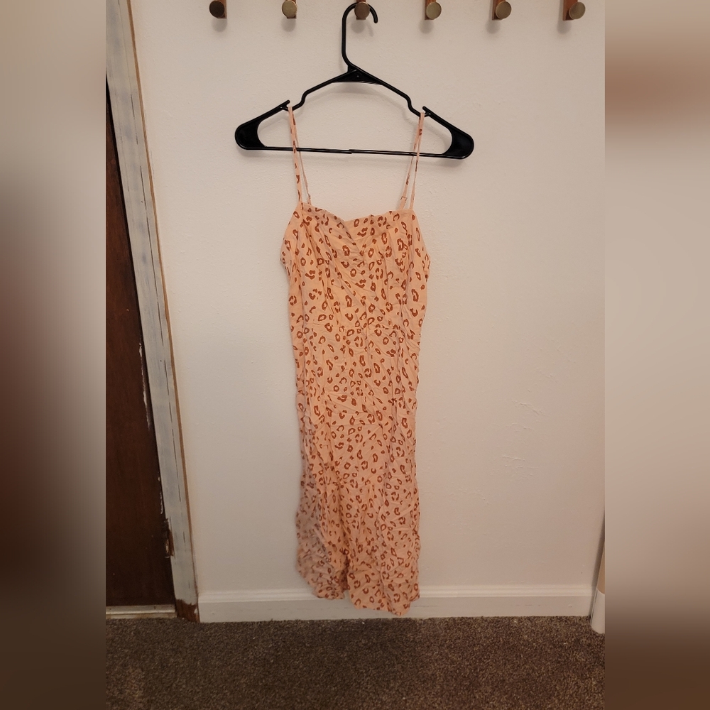 Obey Peach Leopard Print Midi Dress